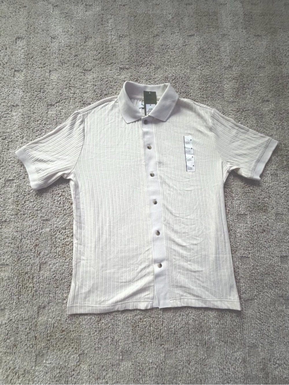 Goodfellow & Co Men’s Ribbed Knit Polo Shirt Short Sleeve Off White Gray M NWT